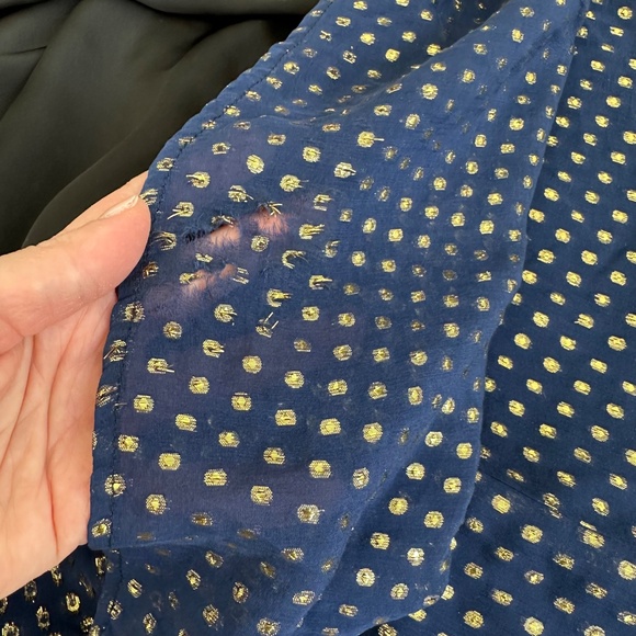 DELFI Collective Cerise Gown Blue Polka Dot Silk Metallic Gold Cut Out - Small - Picture 11 of 12